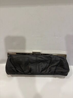 Gray Leather Clutch Bag